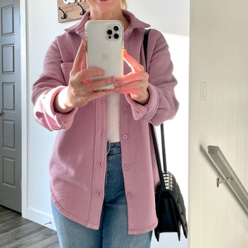 TNA cozy fleece boyfriend shirt in soft orchid